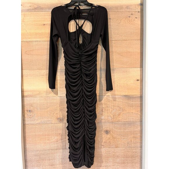 ASOS CUTOUT RUCHED LONG SLEEVE MIDI DRESS IN BLACK Size US 4 - Picture 4 of 7